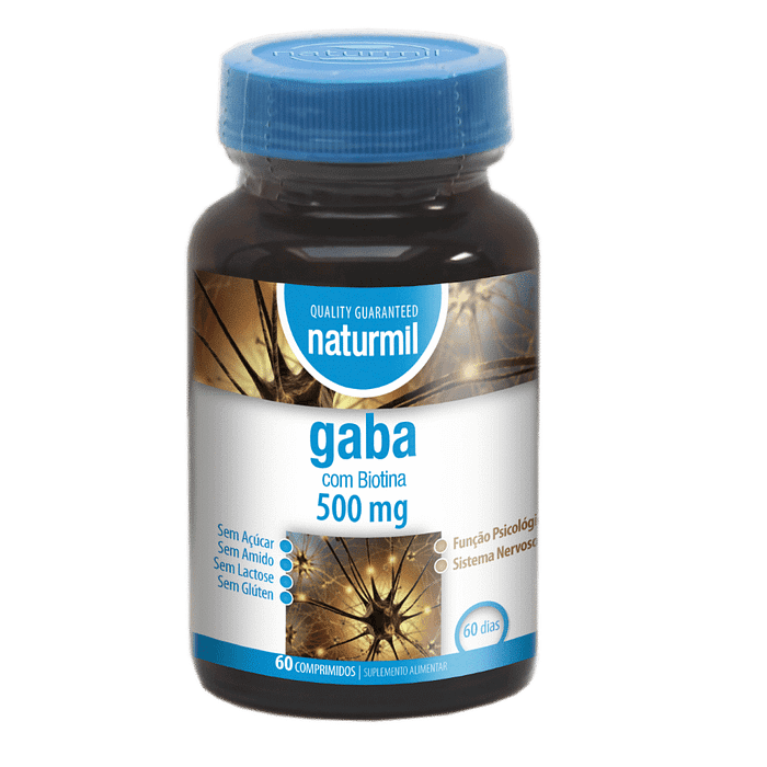 Gaba 500mg, suplemento alimentar sem açúcar, sem amido, sem glúten, sem lactose, vegan
