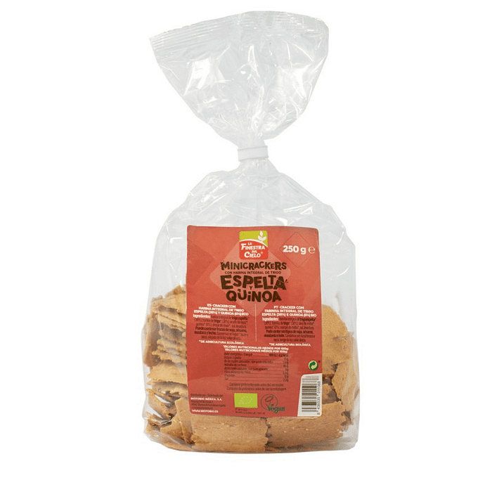 Mini Crackers de Espelta e Quinoa com ingredientes biológicos e adequado para vegans