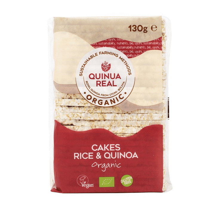Galetes de Arroz e Quinoa com ingredientes biológicos, sem glúten e adequado a vegans