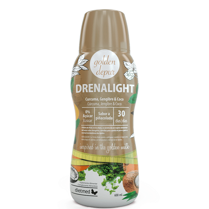 Drenalight Golden Depur, suplemento alimentar sem álcool, sem amido, sem glúten, sem lactose