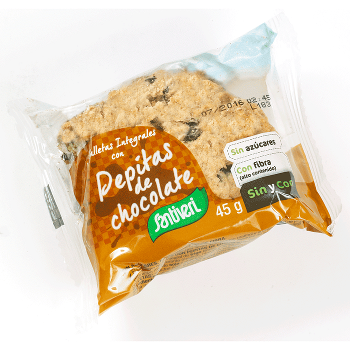 Bolacha Integral com Pepitas de Chocolate 3 un, sem açúcar, vegan