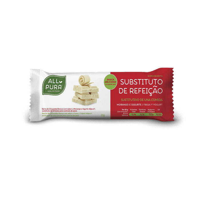 Barra Substituto de Refeição Chocolate Branco Sabor a Morango e Iogurte