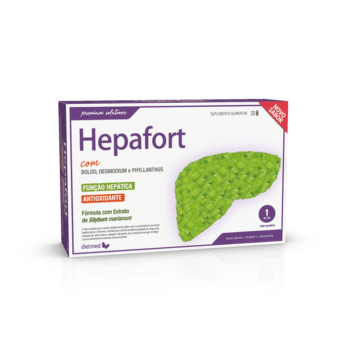 Hepafort, suplemento alimentar sem glúten, sem lactose, vegan