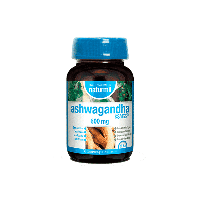 Ashwagandha KSM-66, suplemento alimentar, sem açúcar, sem glúten, sem lactose