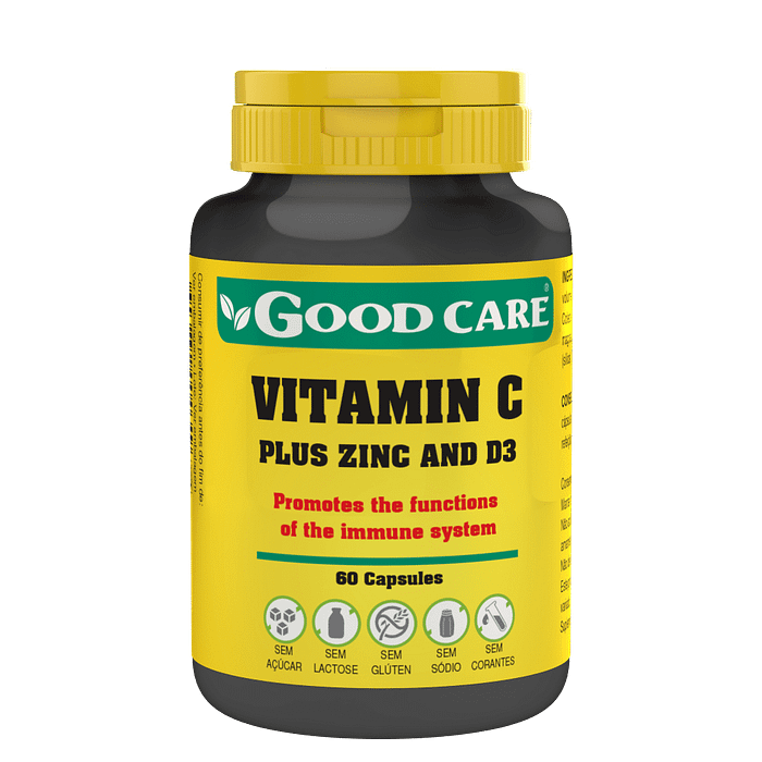 Vitamin C Plus Zinc and D3, suplemento alimentar sem açúcar, sem glúten, sem lactose