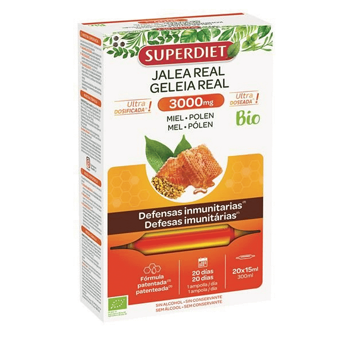 Geleia Real, Mel e Pólen, suplemento alimentar com ingredientes biológicos, sem álcool