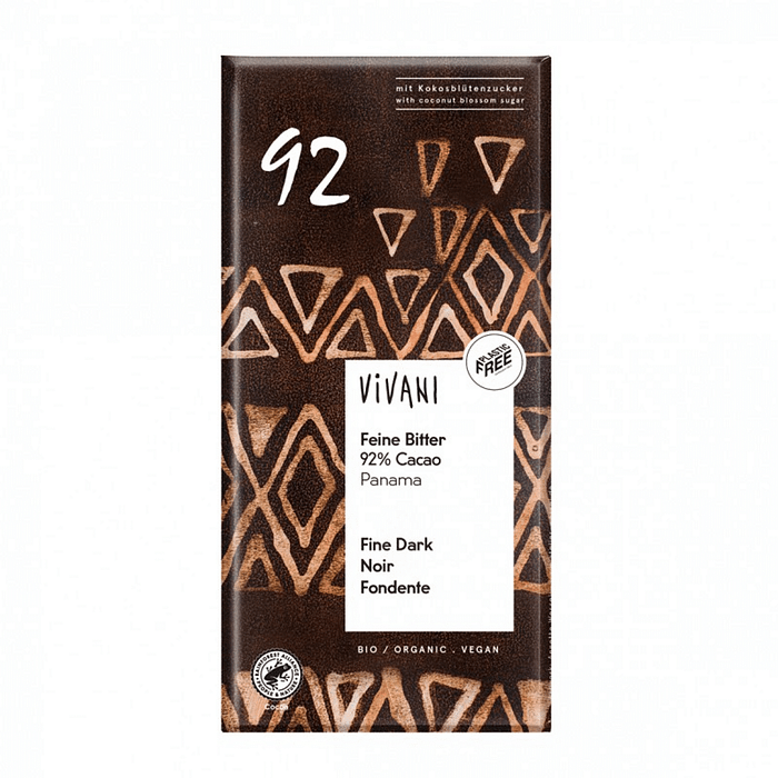 Chocolate Negro 92% Panamá com Açúcar de Coco, com ingredientes biológicos, para vegans