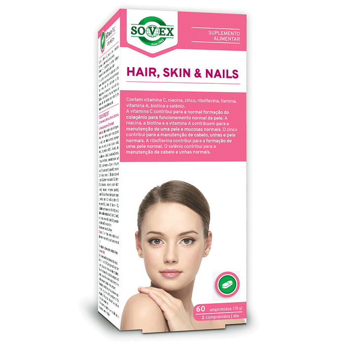 Hair, Skin and Nails, suplemento alimentar sem glúten, sem lactose, vegan