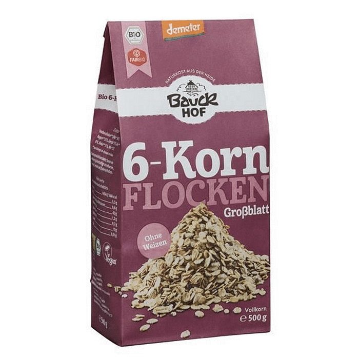 Flocos 6 Cereais Integrais, biológicos, sem glúten, vegan