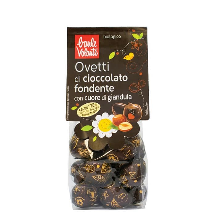 Mini Ovos de Chocolate Negro com Recheio de Giandula, com ingredientes biológicos