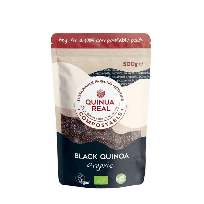 Quinoa Real Preta adequado a vegans, livre de glúten e com ingredientes biológicos