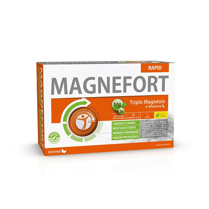 Magnefort Triplo Magnésio, suplemento alimentar sem glúten, sem lactose, sem álcool, sem soja