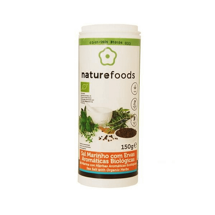 Sal Marinho de Ervas Biológicas, sem glúten, sem lactose, vegan