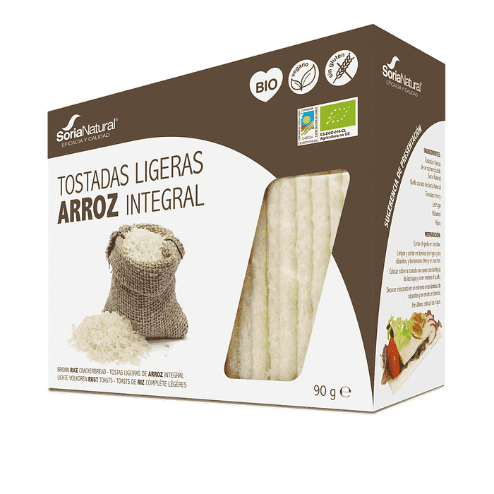 Tostas de Arroz Integral, com ingredientes biológicos, sem glúten, vegan