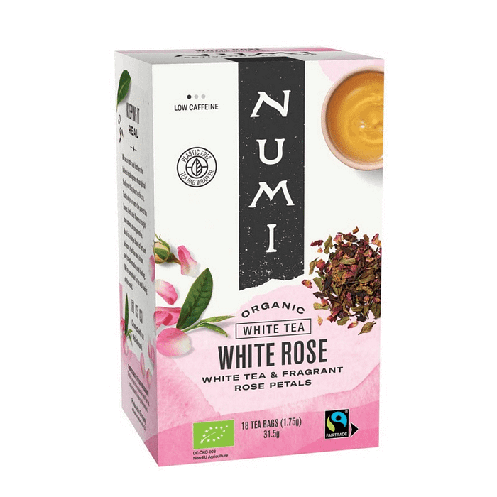 Chá Branco com Pétalas de Rosa com ingredientes biológicos e adequado a vegans