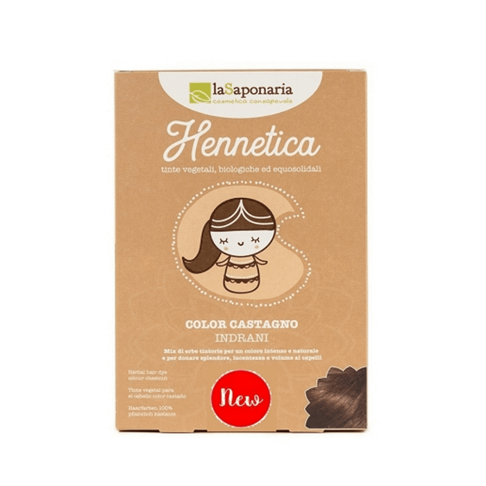Hennetica Tinta Vegetal para Cabelo Indrani - Cor Castanha, com ingredientes biológicos, para vegans