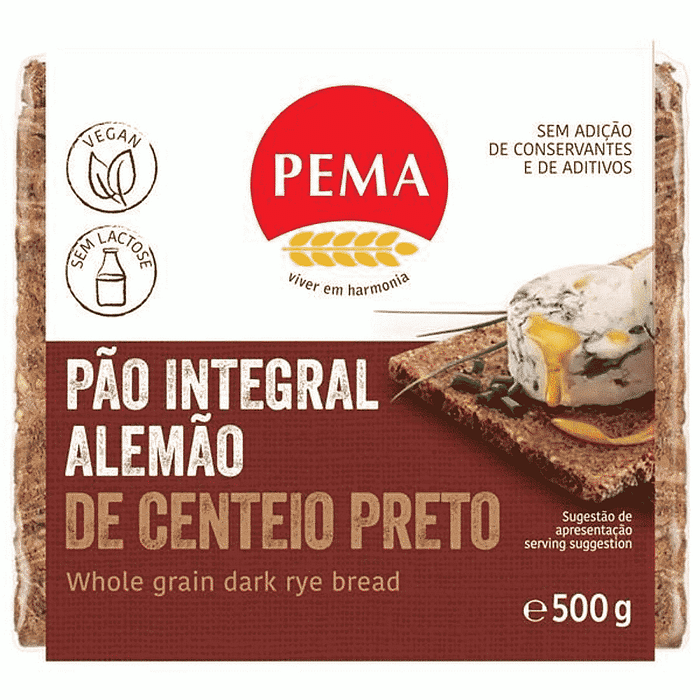 Pão Alemão Integral de Centeio Preto, sem lactose, vegan