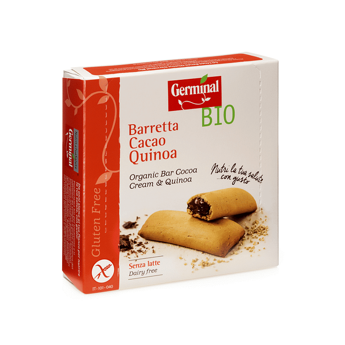 Barrita de Quinoa com Creme de Cacau, com ingredientes de origem biológica e sem glúten