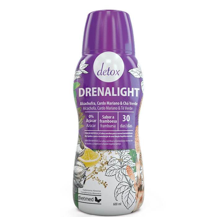 Drenalight Detox, sem álcool, sem amido, sem glúten, sem lactose, vegan