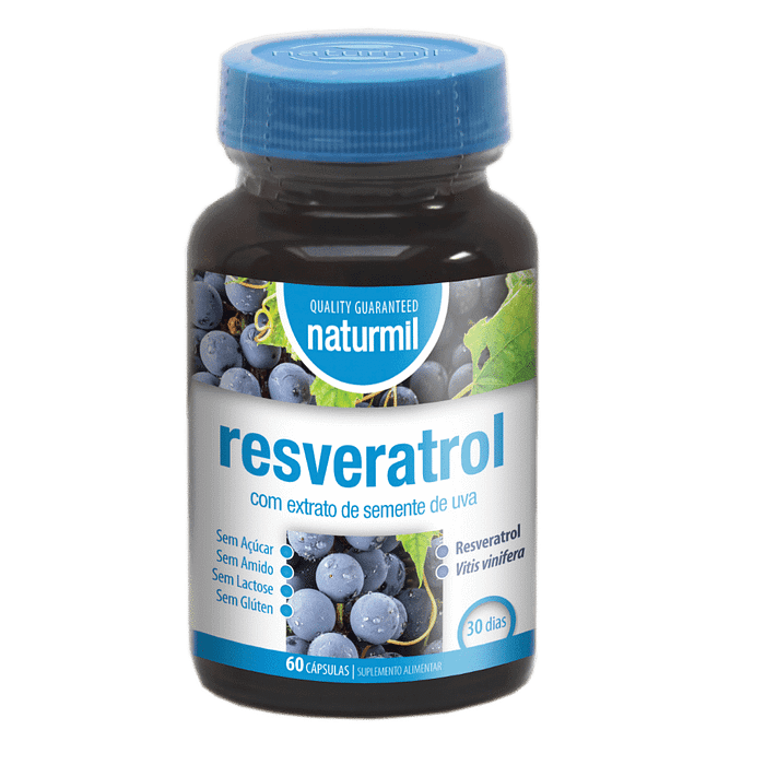 Resveratrol, suplemento alimentar sem açúcar, sem amido, sem glúten, sem lactose