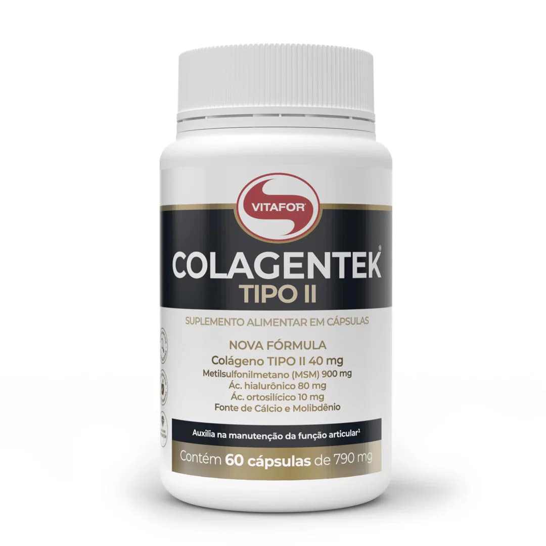 Colagentek Tipo II Vitafor Cápsulas Colagénio Cálcio Articulações Cartilagens Suplemento Função Articular Colagentek Tipo II Vitafor Cápsulas Colagénio Cálcio Articulações Cartilagens Suplemento Função Articular