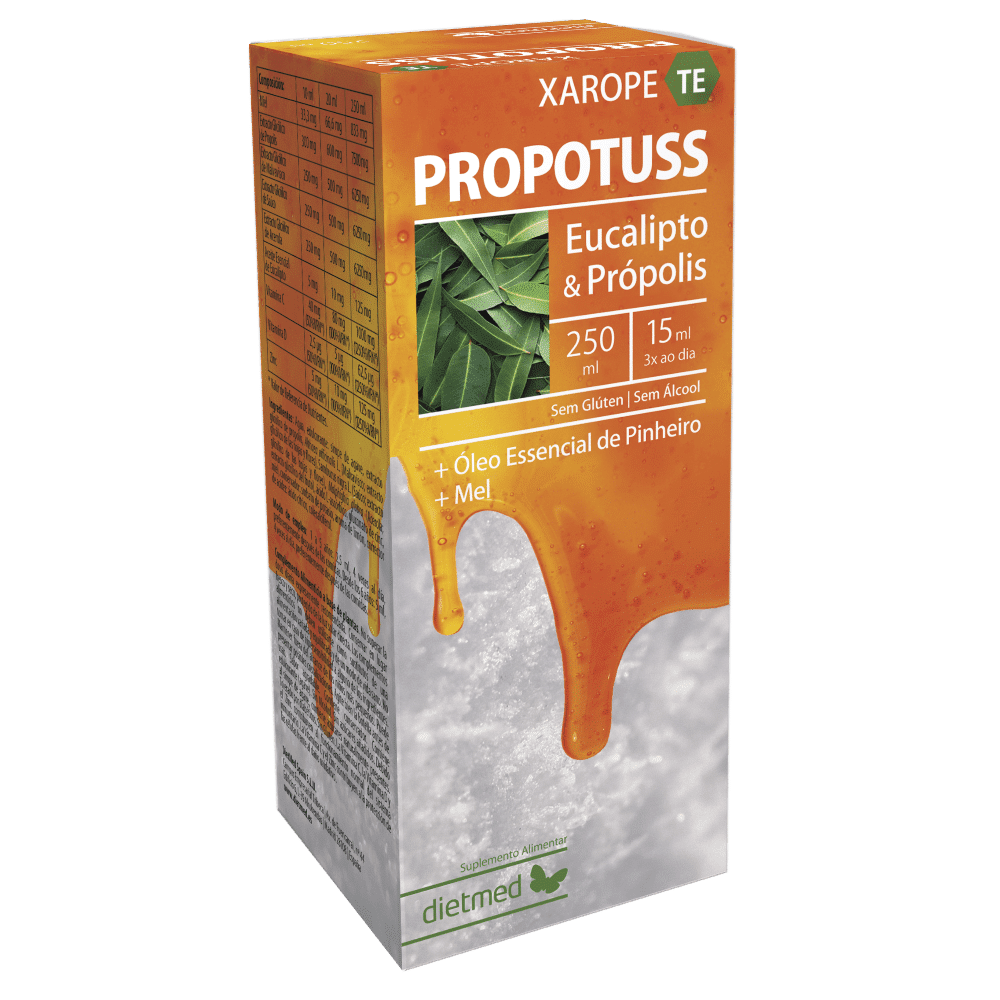 Propotuss TE Propotuss Xarope TE, suplemento alimentar sem álcool, sem amido, sem glúten, sem lactose