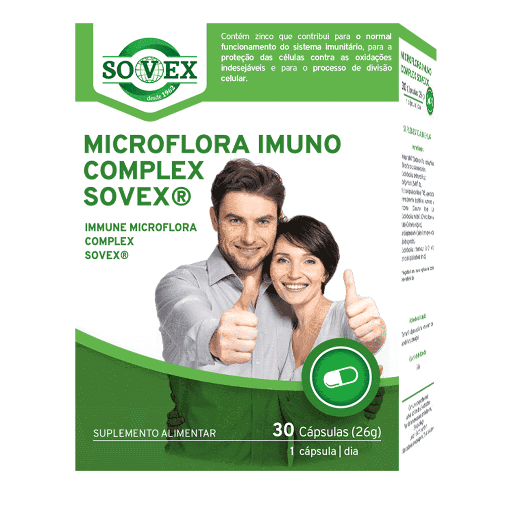 Microflota-Imuno-Complex_suplemento-sovex Microflora Imuno Complex Sovex, suplemento alimentar sem glúten, sem lactose