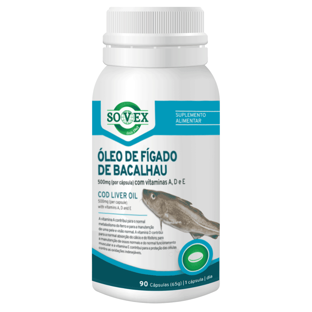 Oleo-de-figado-de-bacalhau-suplemento-sovex Óleo de Fígado de Bacalhau 500 mg, suplemento alimentar