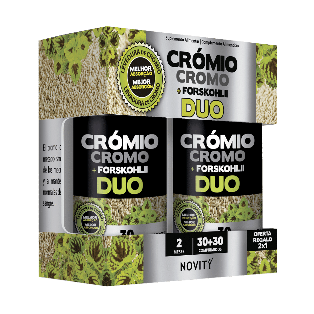 Cromio + Forskholi Crómio + Forskohlii Duo, suplemento alimentar sem glúten