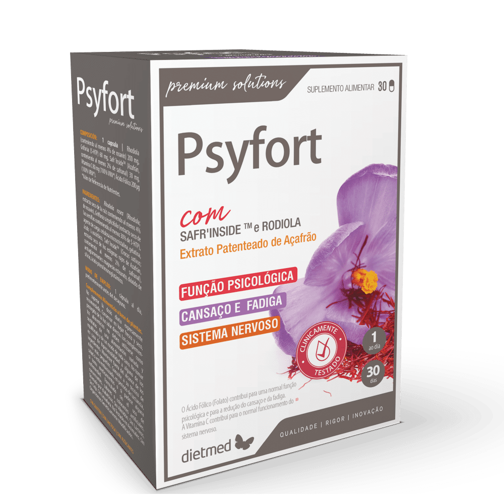 Psyfort 30 Capsulas dietmed Psyfort, sem açúcar, sem glúten, sem lactose, sem soja