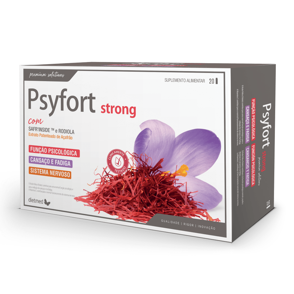 Psyfort Strong 20 Ampolas dietmed Psyfort Strong, suplemento alimentar sem álcool, sem soja, sem glúten, vegan