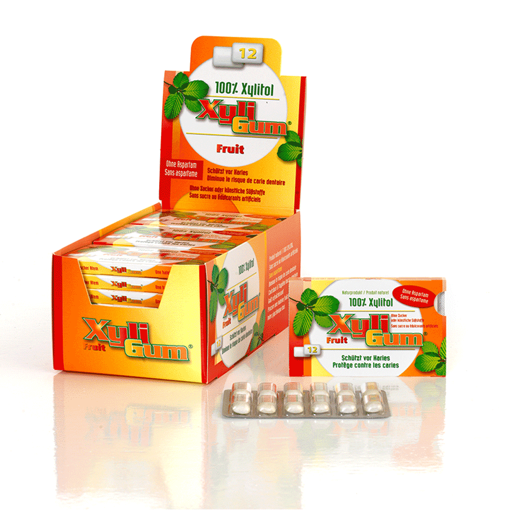 XyliGum-Fruta-VTALITY Pastilha Elástica Fruit (Fruta) Xyligum®, sem açúcar