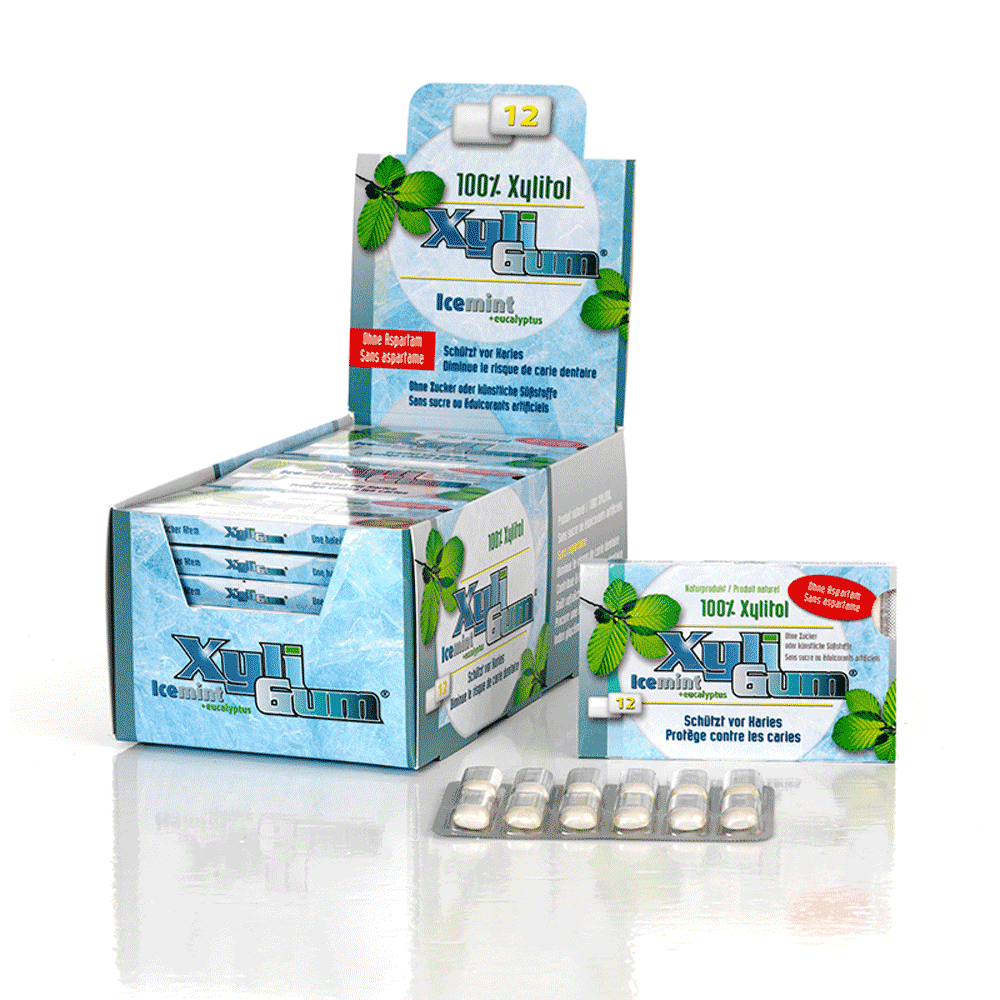 XyliGum-Menta-Fresca-VTALITY Pastilha Elástica Ice Mint (Menta Fresca) Xyligum®, sem açúcar