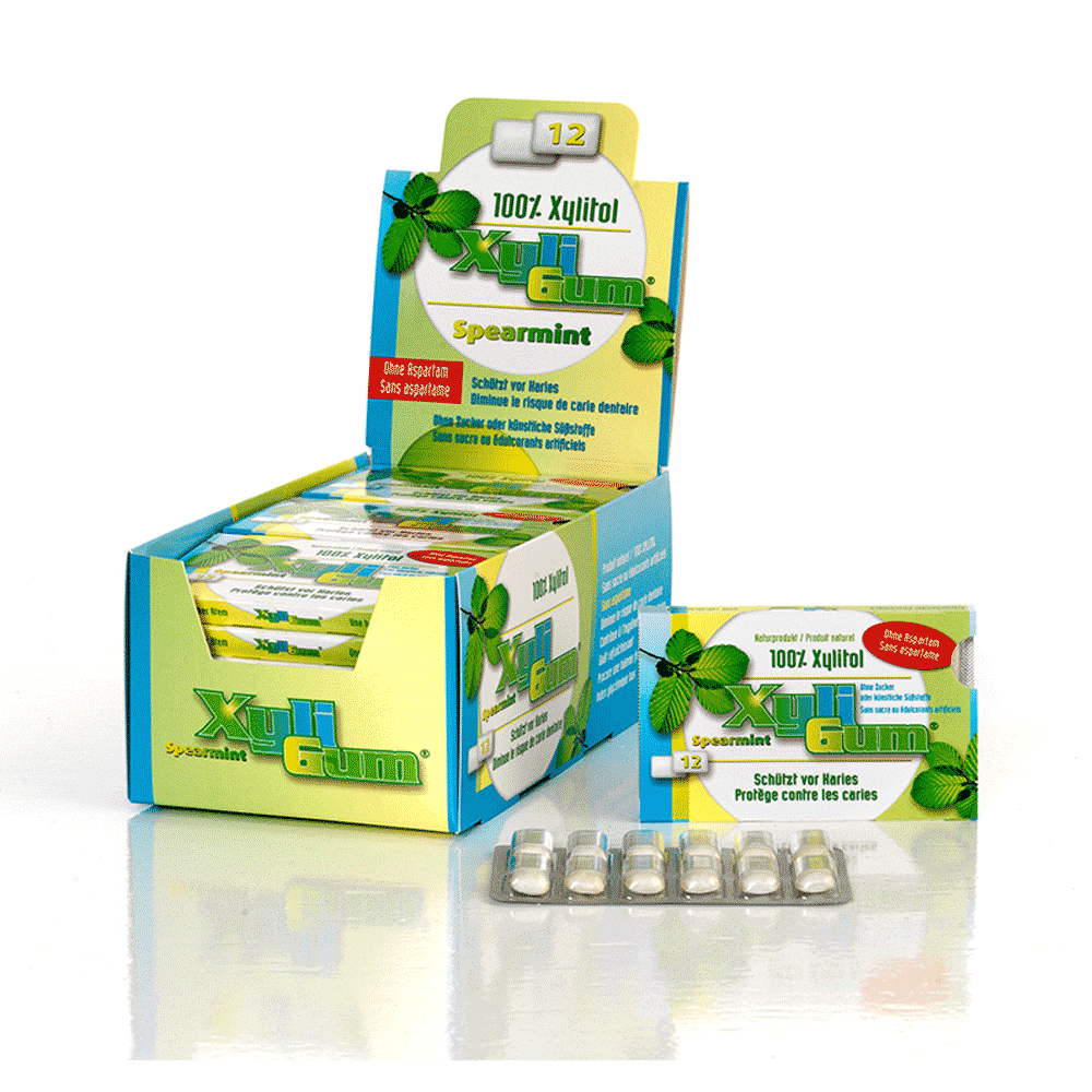 XyliGum-Menta-VTALITY Pastilha Elástica Spearmint (Menta) Xyligum®, sem açúcar