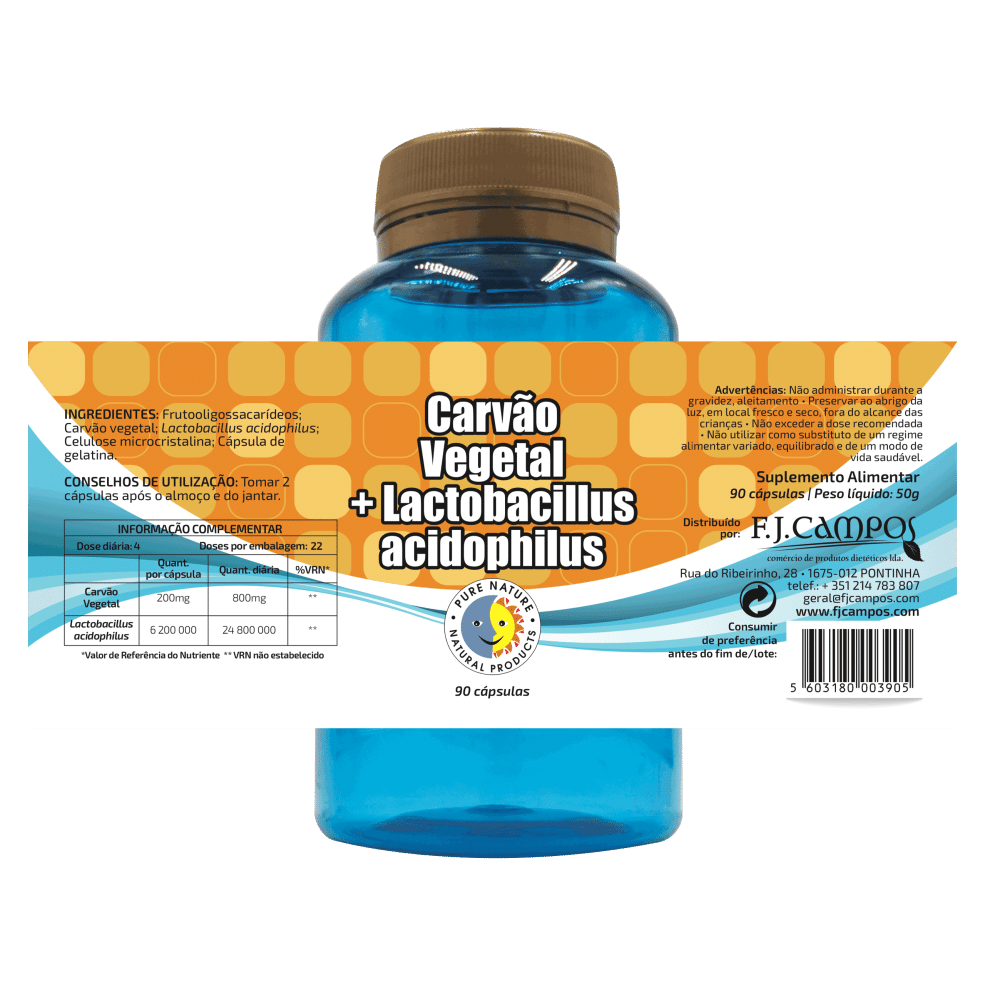 carvão vegetal + acidophilus 90 Carvão Vegetal + Lactobacillus Acidophilus, suplemento alimentar