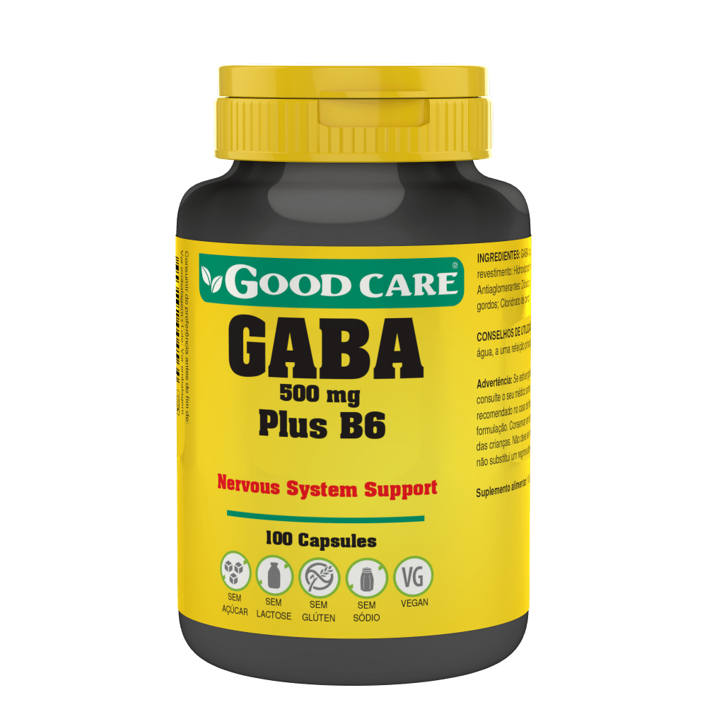 GABA Gaba 500 mg Plus B6, suplemento alimentar sem açúcar, sem glúten, sem lactose, vegan