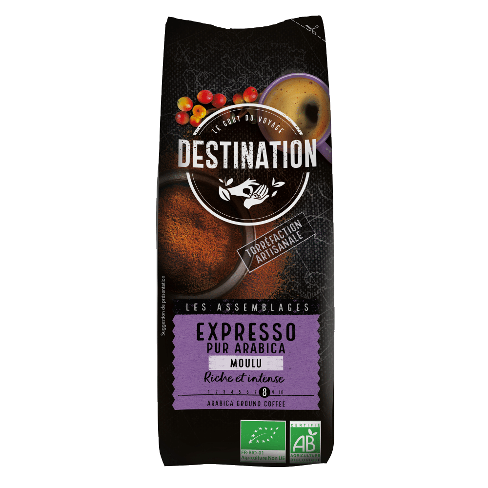 Café Expresso- Puro Arábica moído BIO DESTINATION 250g Café Expresso - Puro Arábica Moído, biológico