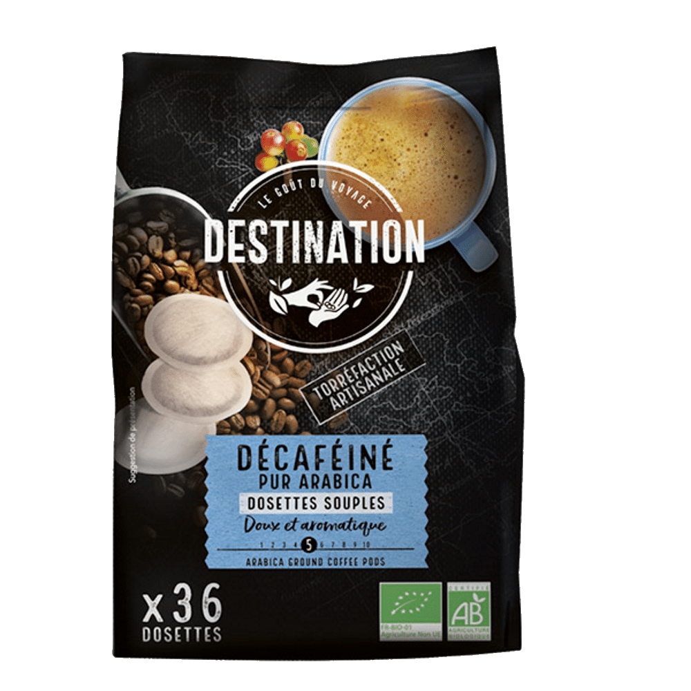 Doses café Descafeinado 100% Arábica moído BIO DESTINATION Doses café Descafeinado 100% Arábica Moído, biológico