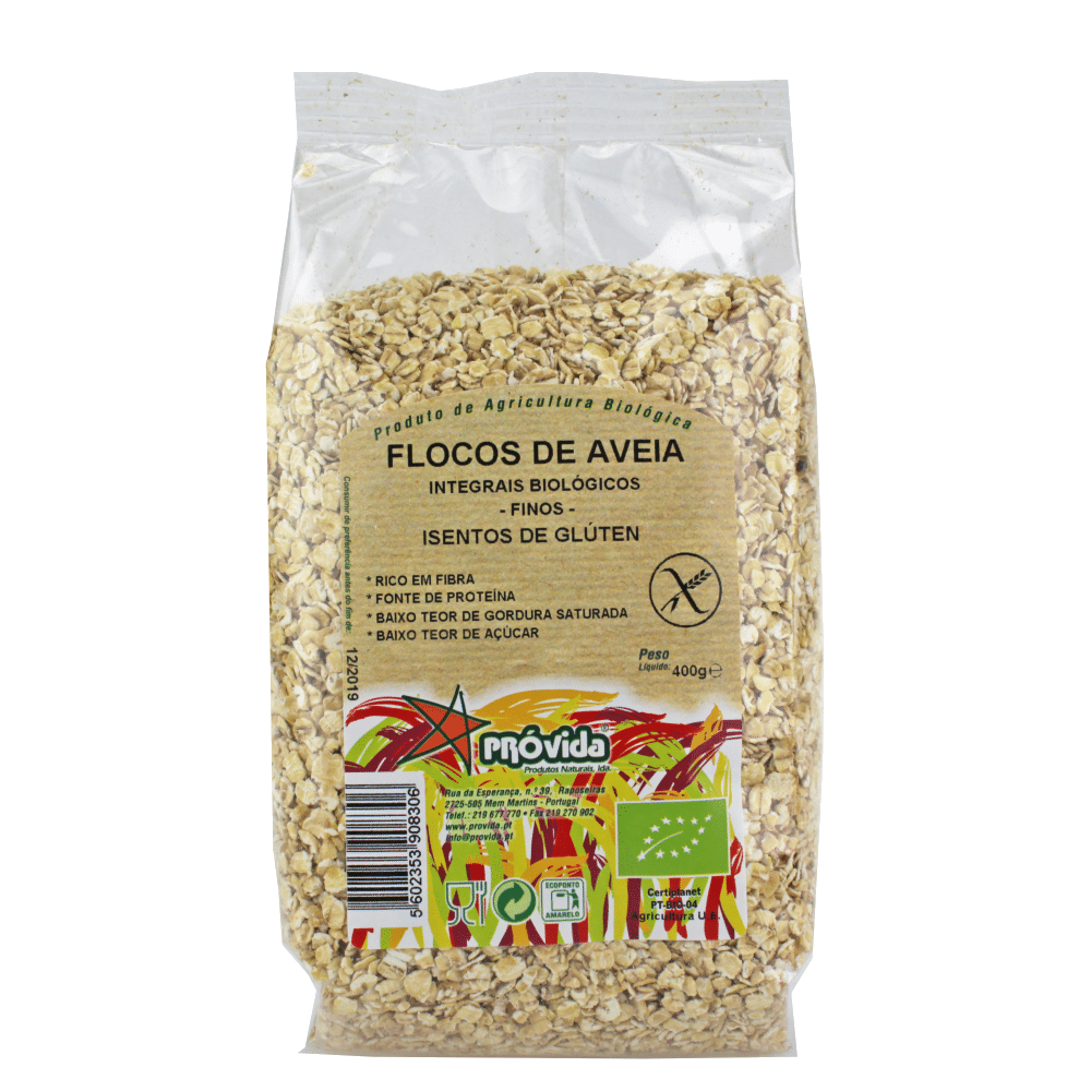 Flocos de Aveia Finos sem gluten BIO 400g Flocos de Aveia Finos Sem Glúten, biológicos