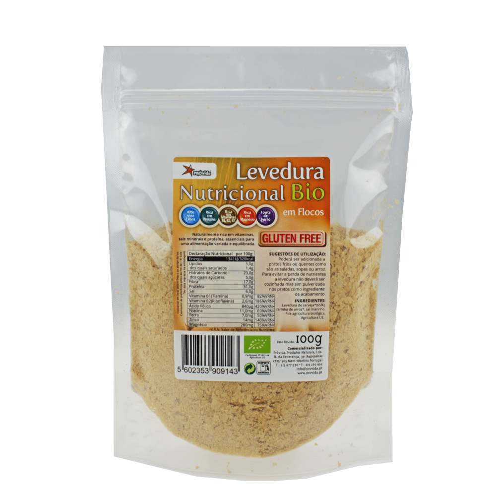 Levedura Nutricional SGlúten Flocos BIO 100g Levedura Nutricional Sem Glúten Flocos, biológico