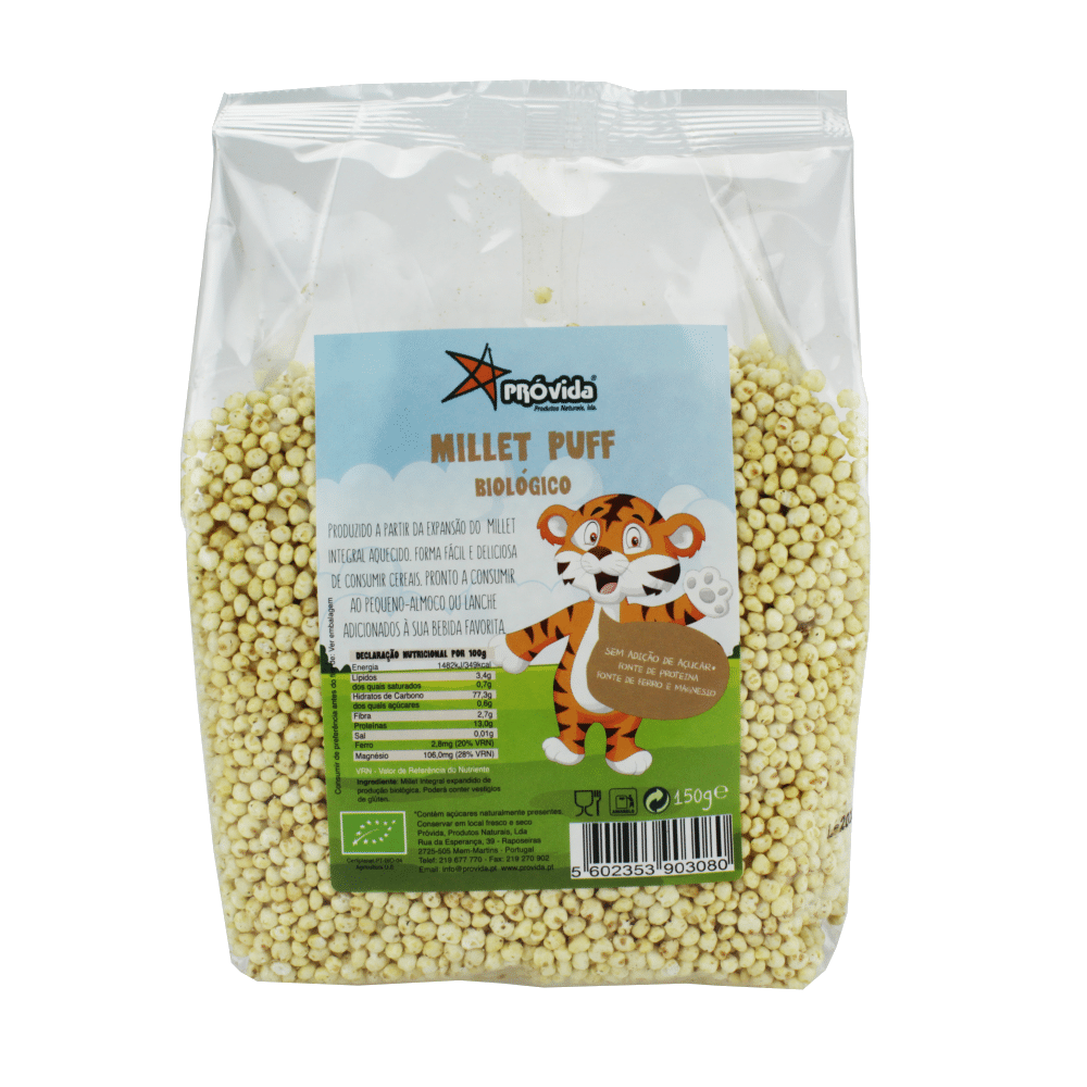 Millet Puff (Expandido) Provida BIO 150g Millet Puff (Expandido), biológico, sem açúcar