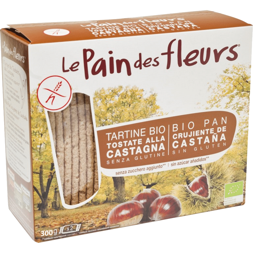 Pão Flores Castanha S Glúten BIO Tostas Estaladiças Castanha, biológicas, sem glúten, vegan