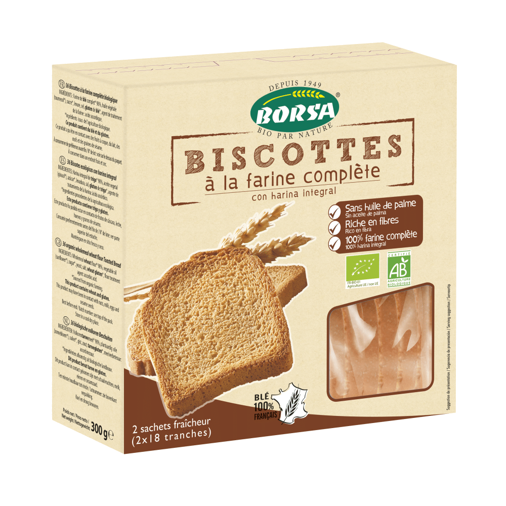 Tostas de Farinha Integral BIO BORSA 300g Tostas de Farinha Integral, ingredientes biológicos