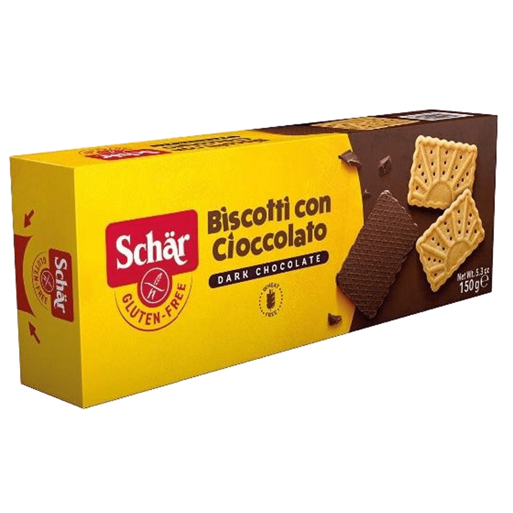 Bolacha Biscoti Choc Schar150gr SG Bolachas Cobertas com Chocolate, sem glúten