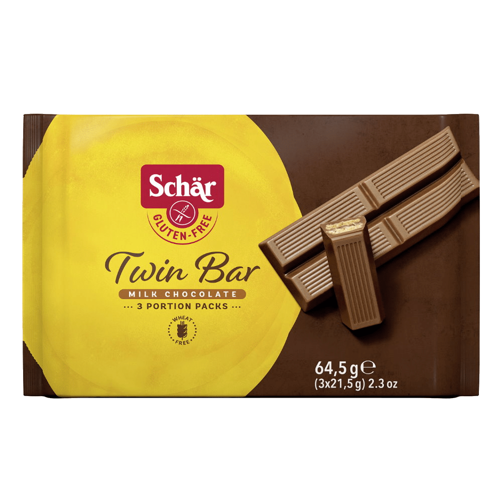 Wafer Twinbar Choc Leite 3x21.5gr SG - Schar Wafer Twinbar Chocolate Leite, sem glúten