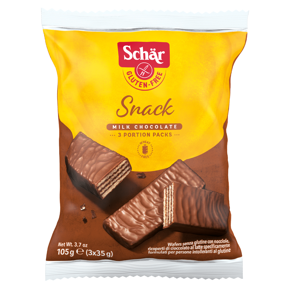 Wafers Snack Cho e Avela Schar SG Wafers Snack Avelã e Cobertura de Chocolate, sem glúten
