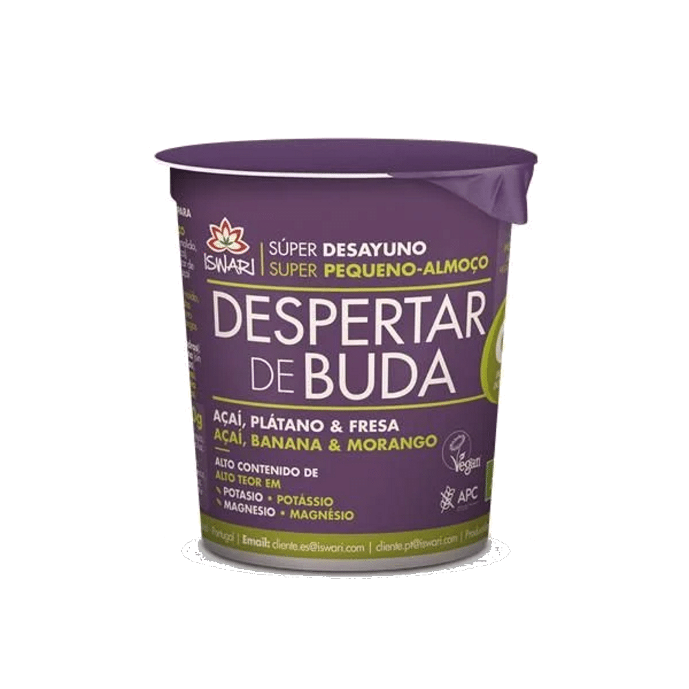 Cup Despertar do Buda Açai Banana Morango Bio SG 50gr Iswari Cup Despertar do Buda Açaí, Banana Morango, com ingredientes biológicos, sem glúten, vegan