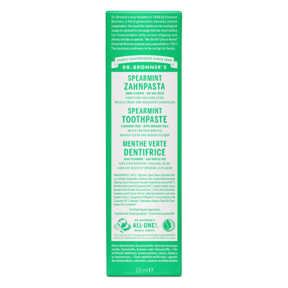 Dentifrico Hortela s fluor 105ml Dr Brooners caixa 2