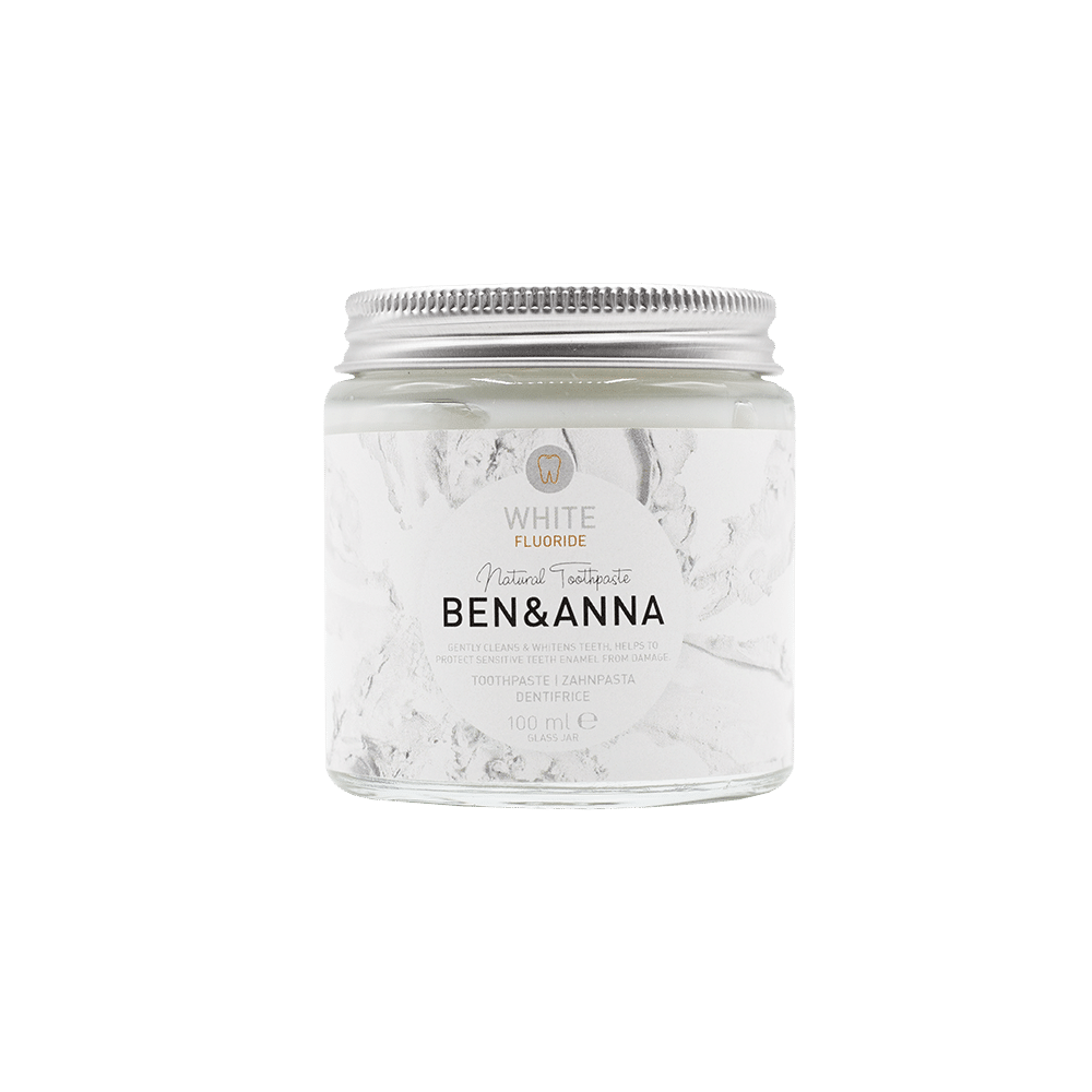 Dentifrico White com Fluor Frasco de Vidro 100ml Ben&Anna Dentífrico Natural Branqueador White - Com Flúor, cosmética vegan