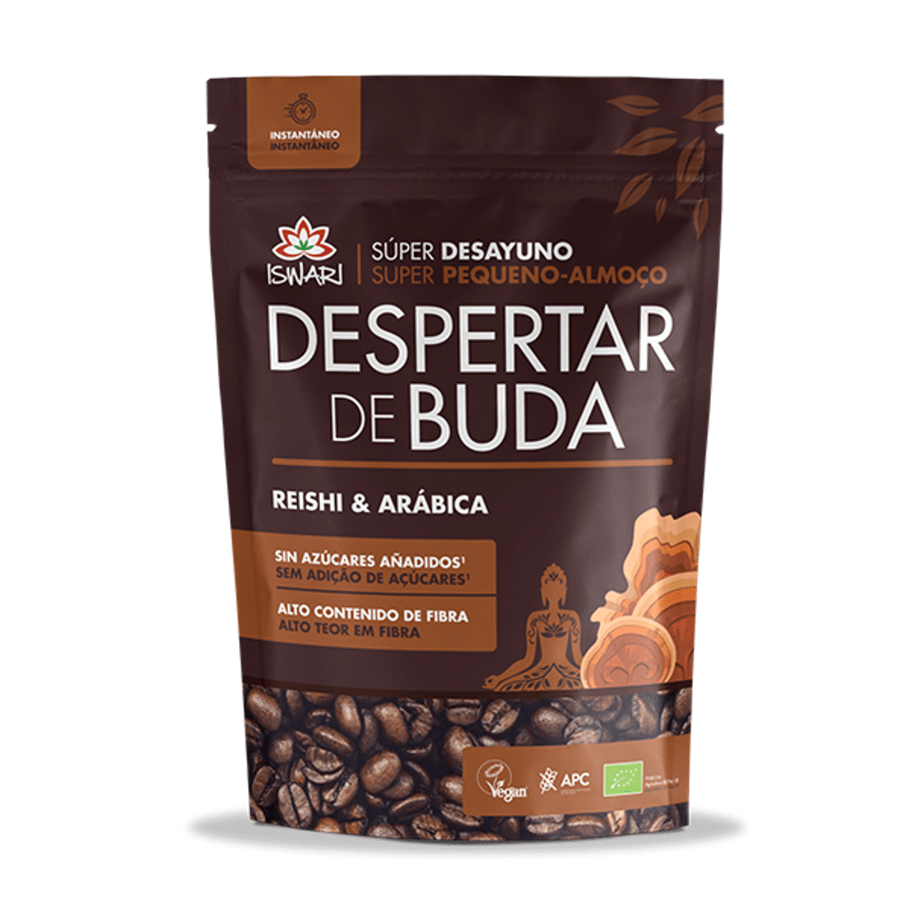 Despertar do Buda Reishi Arabica Bio SG 360gr Iswari Despertar de Buda Reishi e Arábica, com ingredientes biológicos, sem glúten, vegan